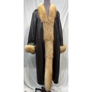 brown lamb leather coat w/ crystal fox cuffs and collar (88015)